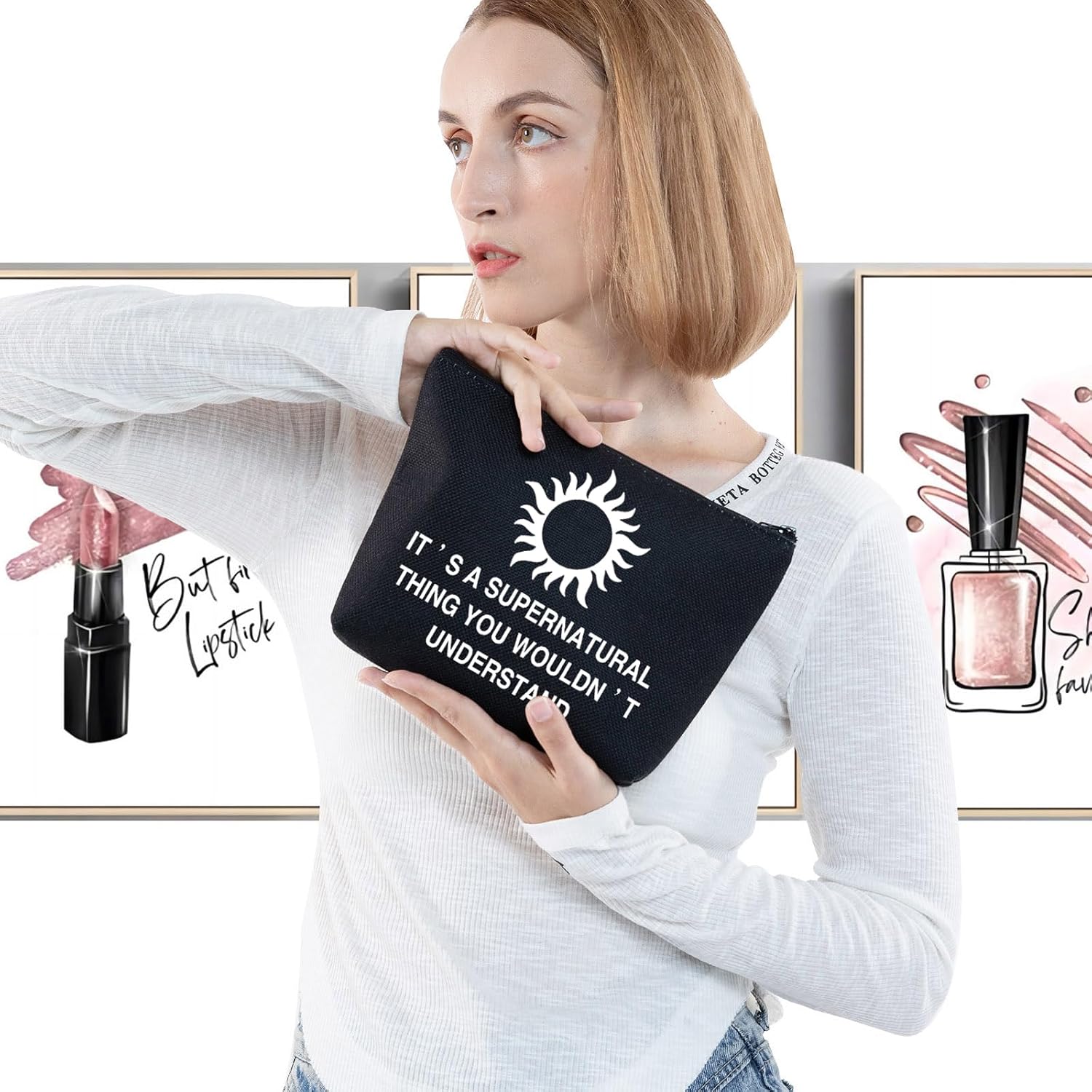 G2TUP Brother TV Show Inspired Makeup Cosmetic Bag It’s a Super Thing Anti-possession Symbol Gift (Makeup Bag-black)