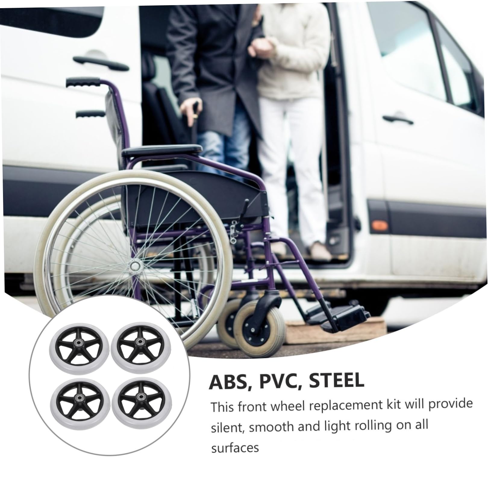 Homoyoyo Ruedas Delanteras para Silla de Ruedas 4 Piezas Repuesto Material Abs y Acero para Uso Interior y Exterior Rodamiento Ligero y Resistente