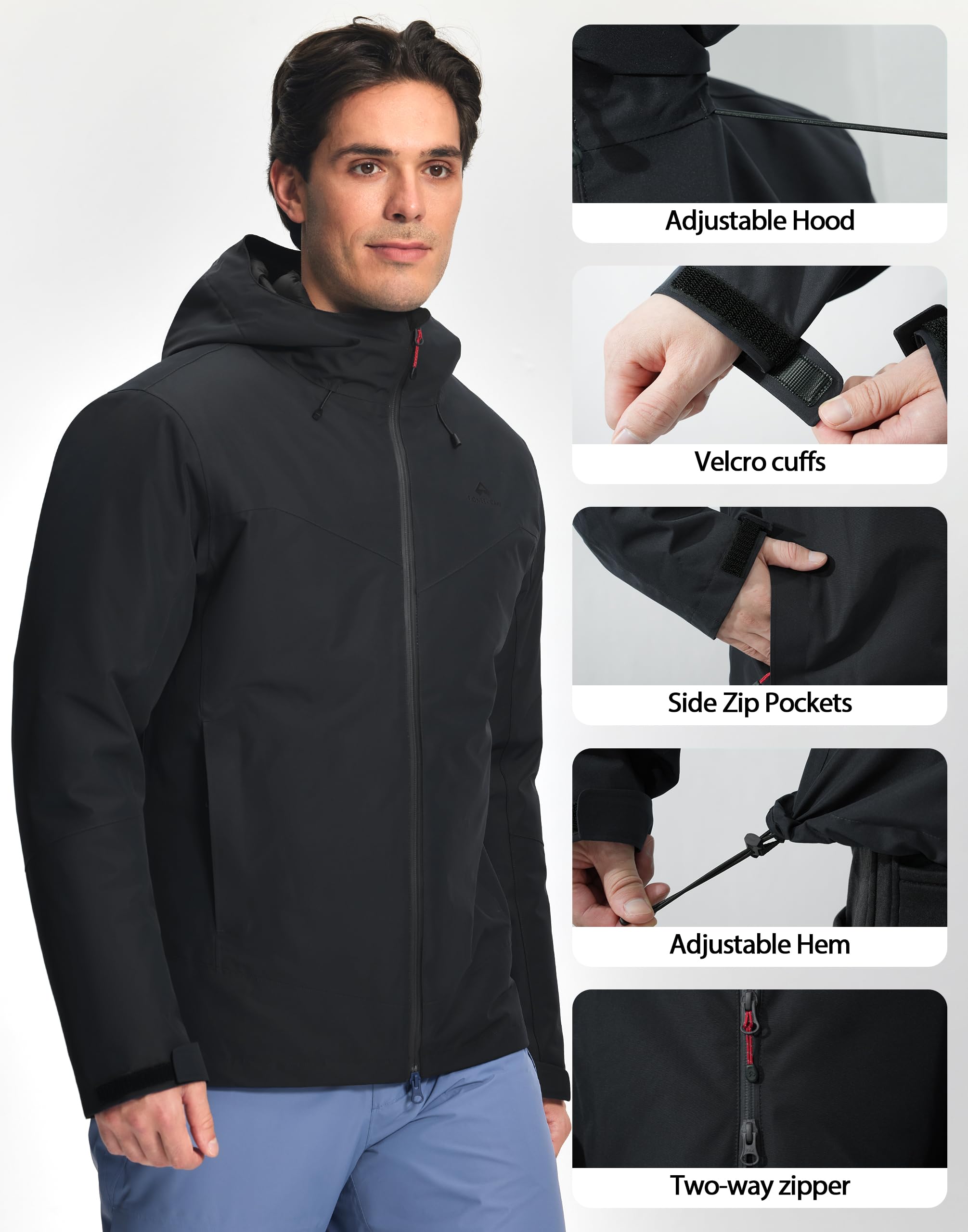 Pioneer Camp Chaqueta impermeable 3 en 1 hombre con forro plumón gorro ajustable
