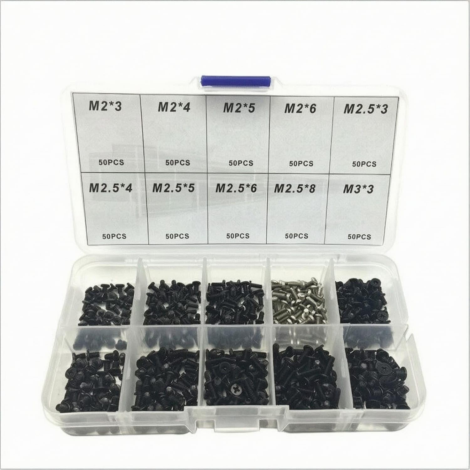 500 Pieces Clear Storage Box Notebook Screw Assortment Hinged Lid Laptop Screw Set Snap Latch Computer Repair Screws Compartmentalized, 500PC-image-24