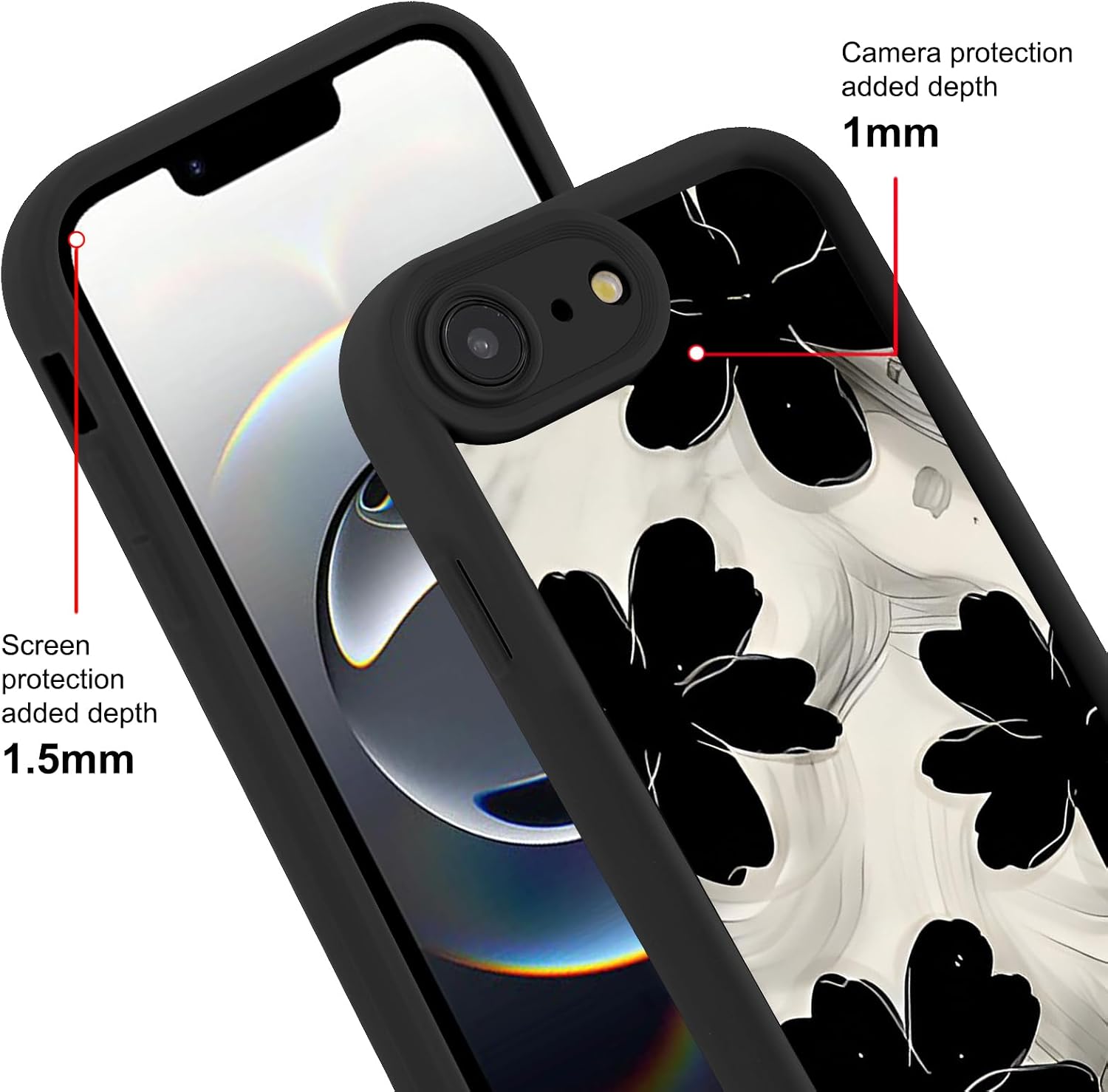 Cute Black Flower Phone Case for iPhone 16e / 17e 6.1" image 4
