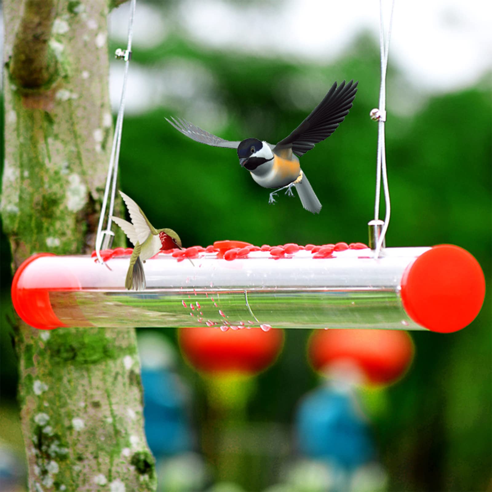 Photo 1 of Hanging Hummingbird Feeder Wire-Rope Humming Bird Feeder Tube with 10 Feeding Ports Leak Proof, Easy to Fill and Clean, Birds Feeding Transparent Pipe-16.33'' 1 Tube