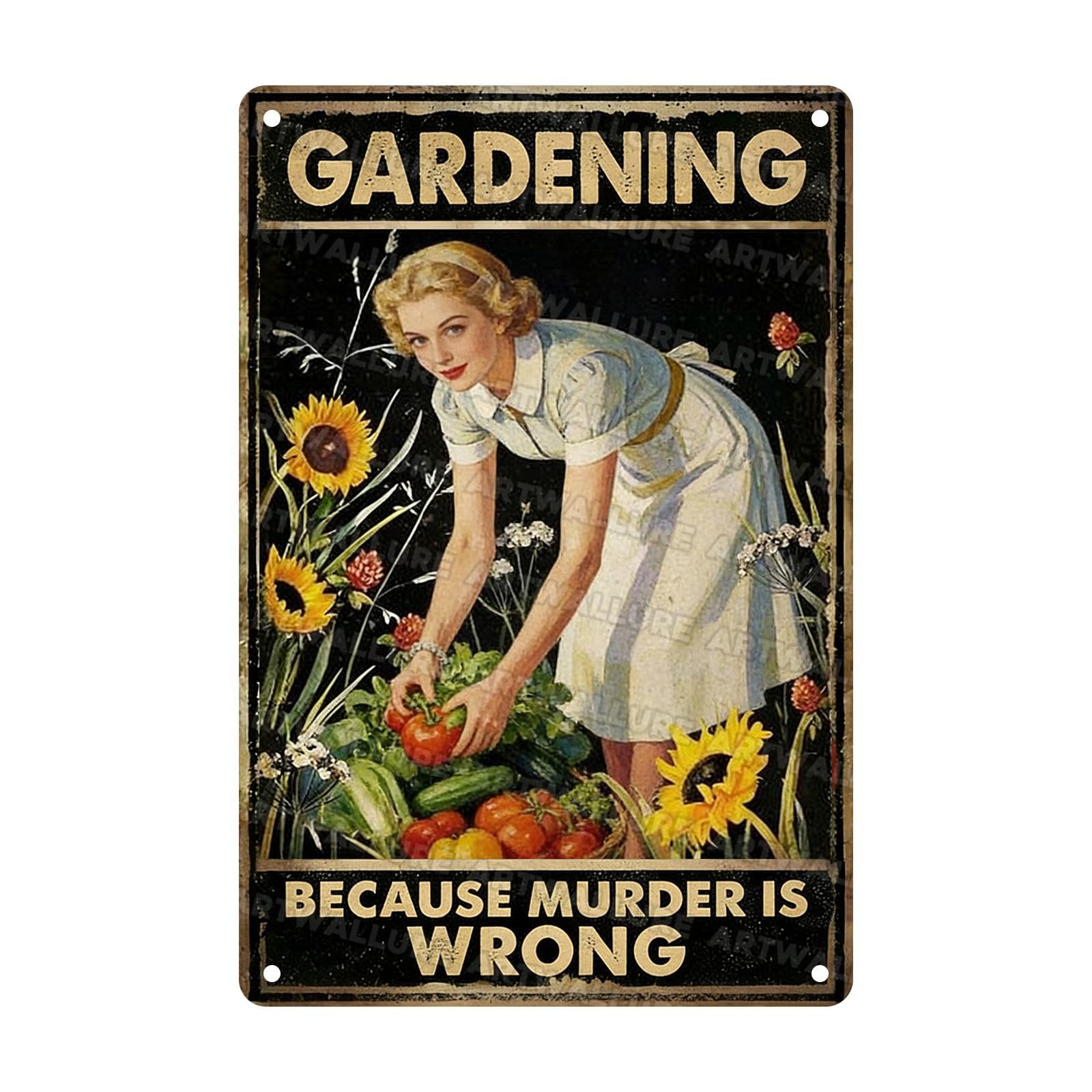 Vintage Metal Tin Sign Gardening Because Murder Is Wrong Rustic Garden Decor Outdoor Yard For Gardeners Unique Gifts 8x12inch Custom Private Property Signs