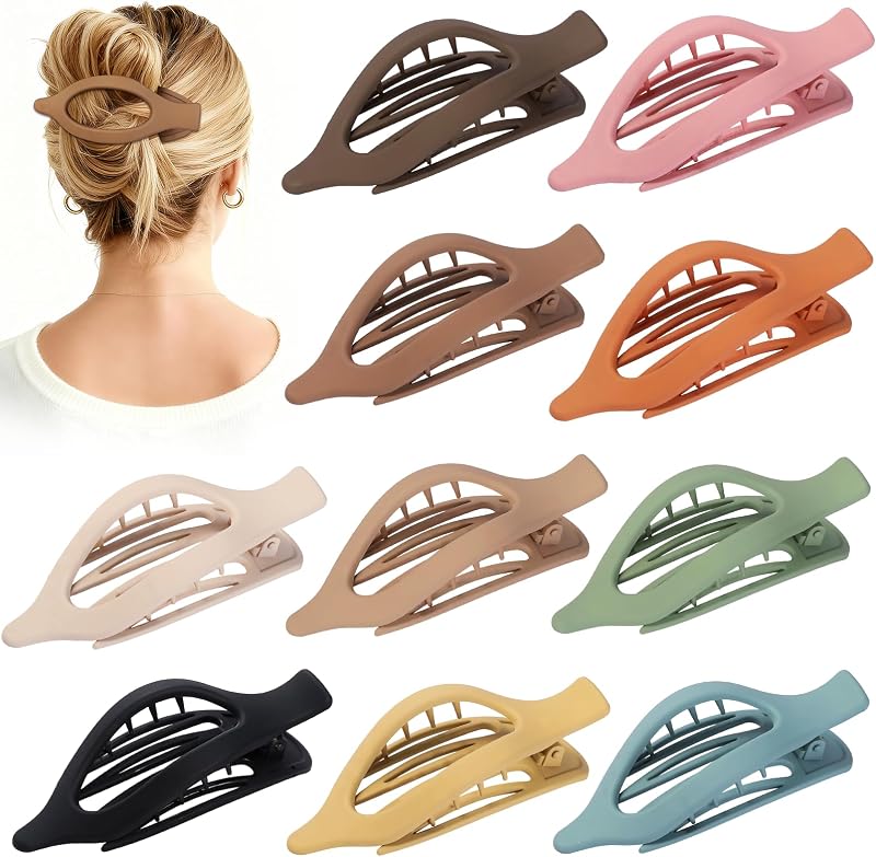 10 Pcs Flat Hair Clips for Women French Concord Claw Clips for Thick and Thin Hair Claw Clips Duck Billed Barrettes Hair Accessories for Women and Girls (Brown Light Colorful)