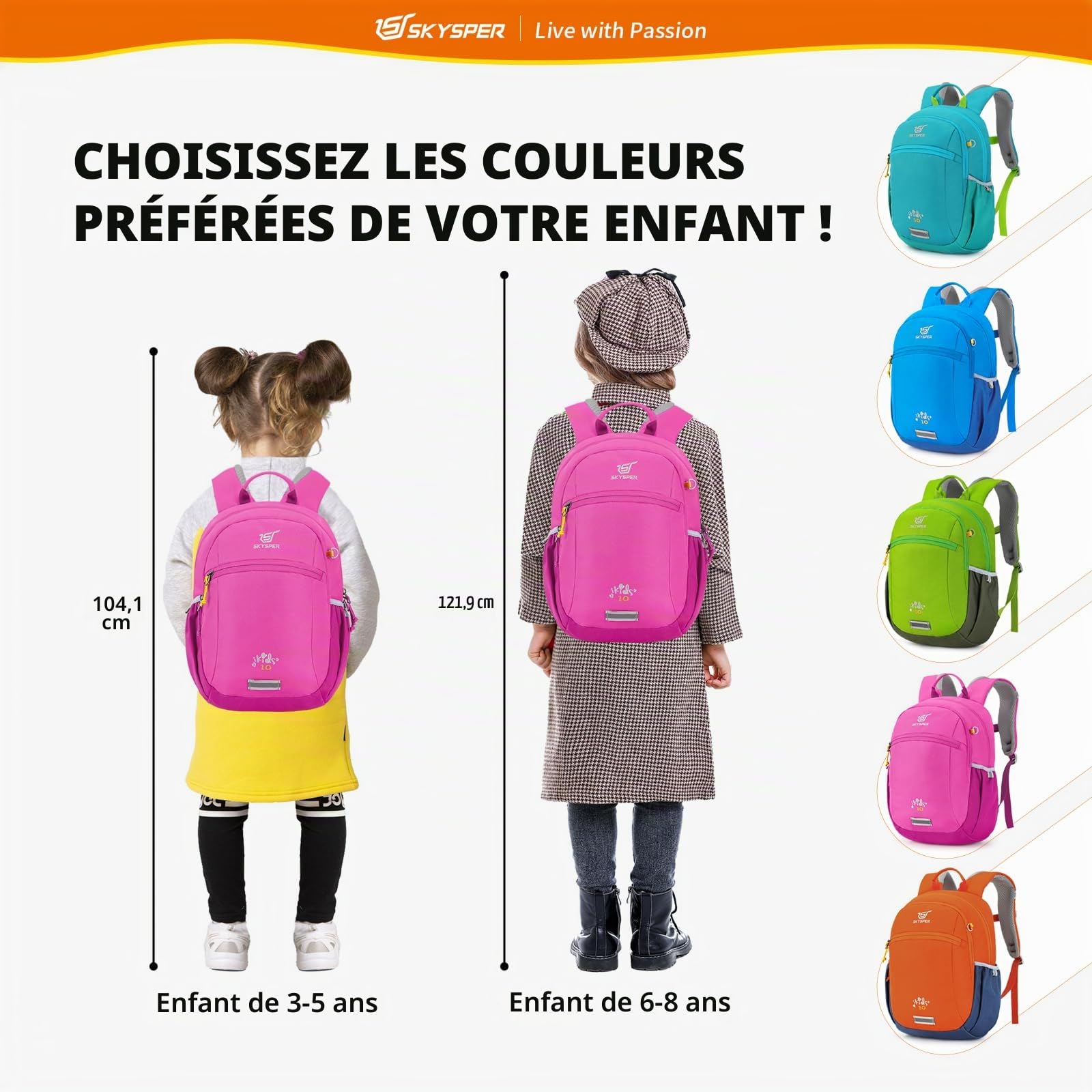 SKYSPER Sac à dos pour enfants 10 L – Sac à dos de randonnée | Sac à dos avec sangle de poitrine confortable sac à dos de voyage avec boussole, randonnée, plein air, voyages