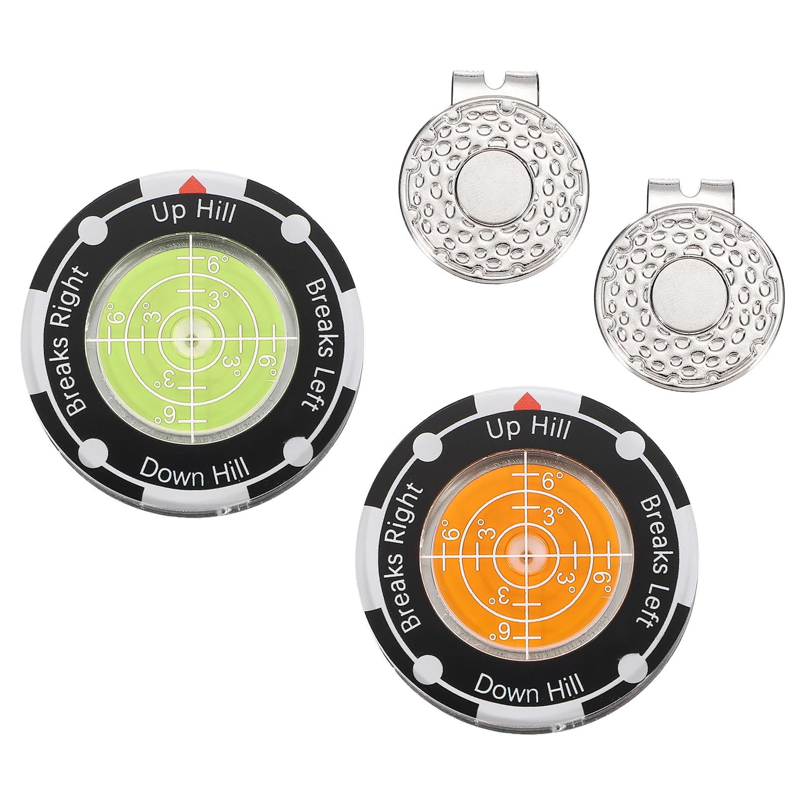 YELARXI 2Pcs Golf Green Reader, Golf Ball Marker with High Precision Green Reading Aid Bubble and Magnetic Cap Clip - Fitting for (Training/Accessories/Gift/Men & Women), Green, Orange