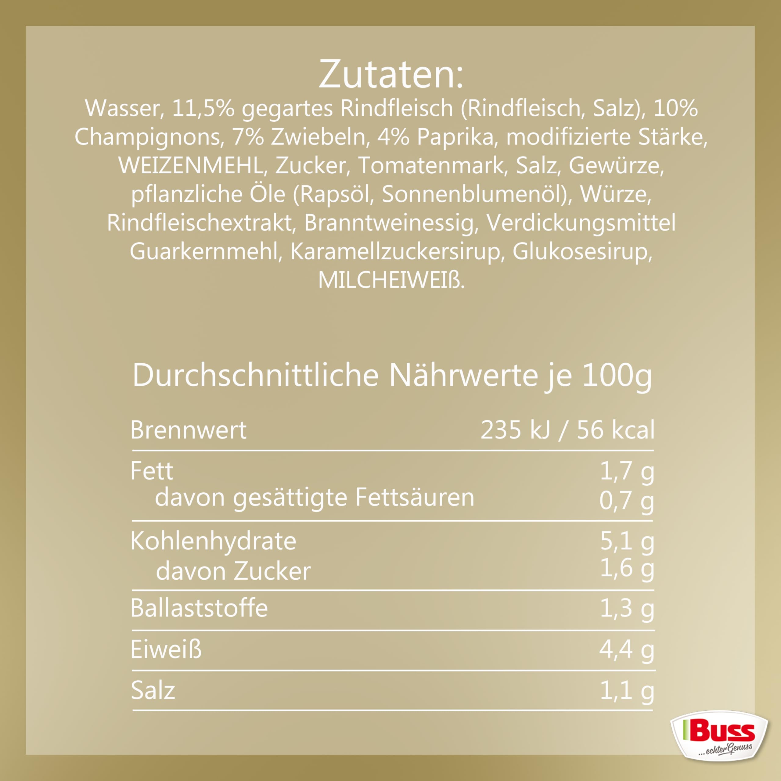 Buss Klassische Suppen - Herzhafte Gulaschsuppe mit Rindergulasch, 12x400g