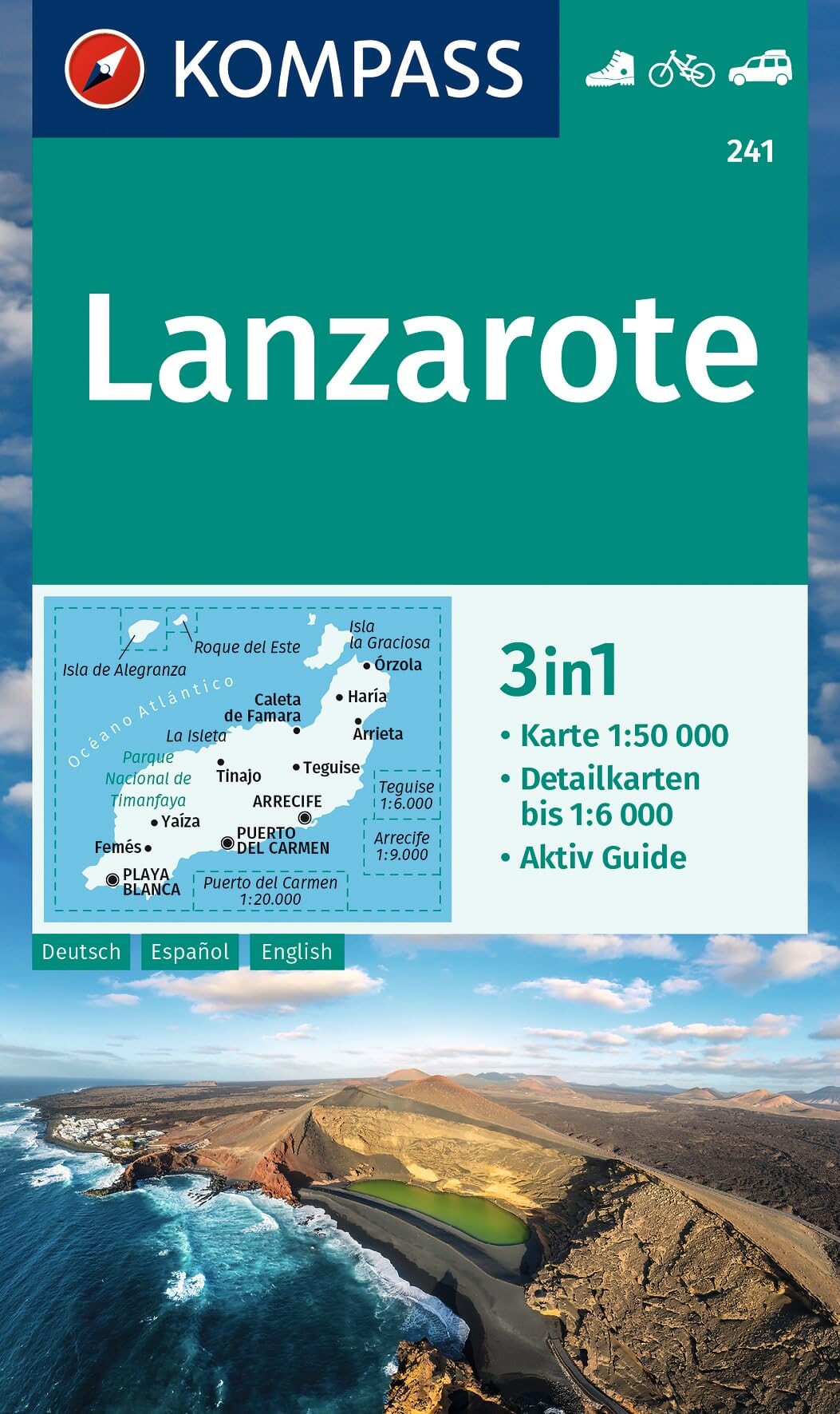 241 LANZAROTE 3in1 Wanderkarte mit Aktiv Guide und Detailkarten Fahrradfahren Autokarte