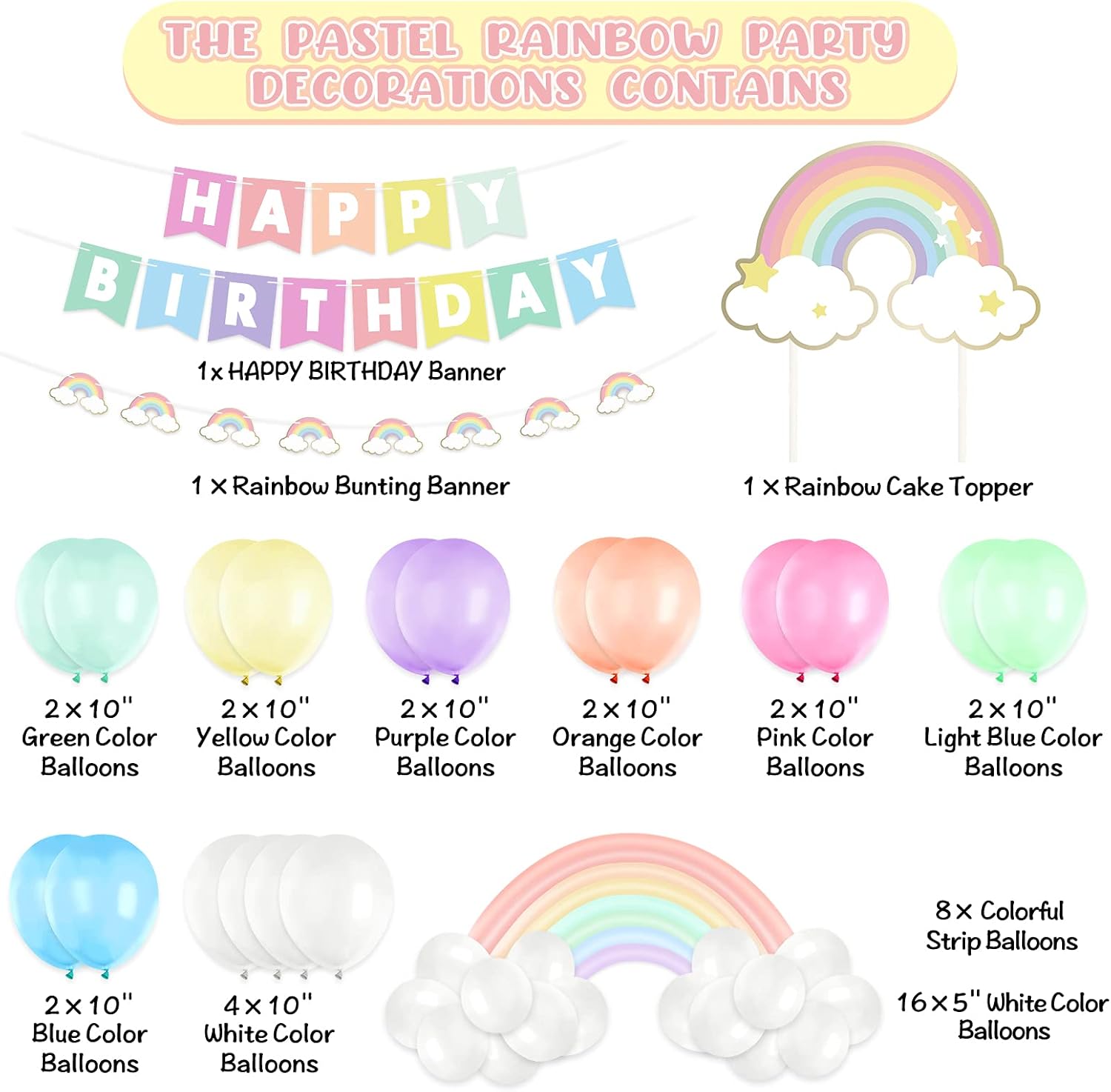 Bessmoso Pastel Rainbow Birthday Decorations Include Happy Birthday Banner Rainbow Bridge Balloons Cake Topper Rainbow Party Decorations Party Supplies for Adults Girls Boys - Image 3