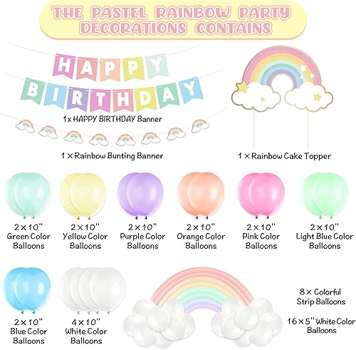 Miniatura 3 de Bessmoso Las decoraciones de cumpleaños de arcoíris pastel incluyen pancarta de feliz cumpleaños, globos de puente arcoíris, decoración de fiesta de