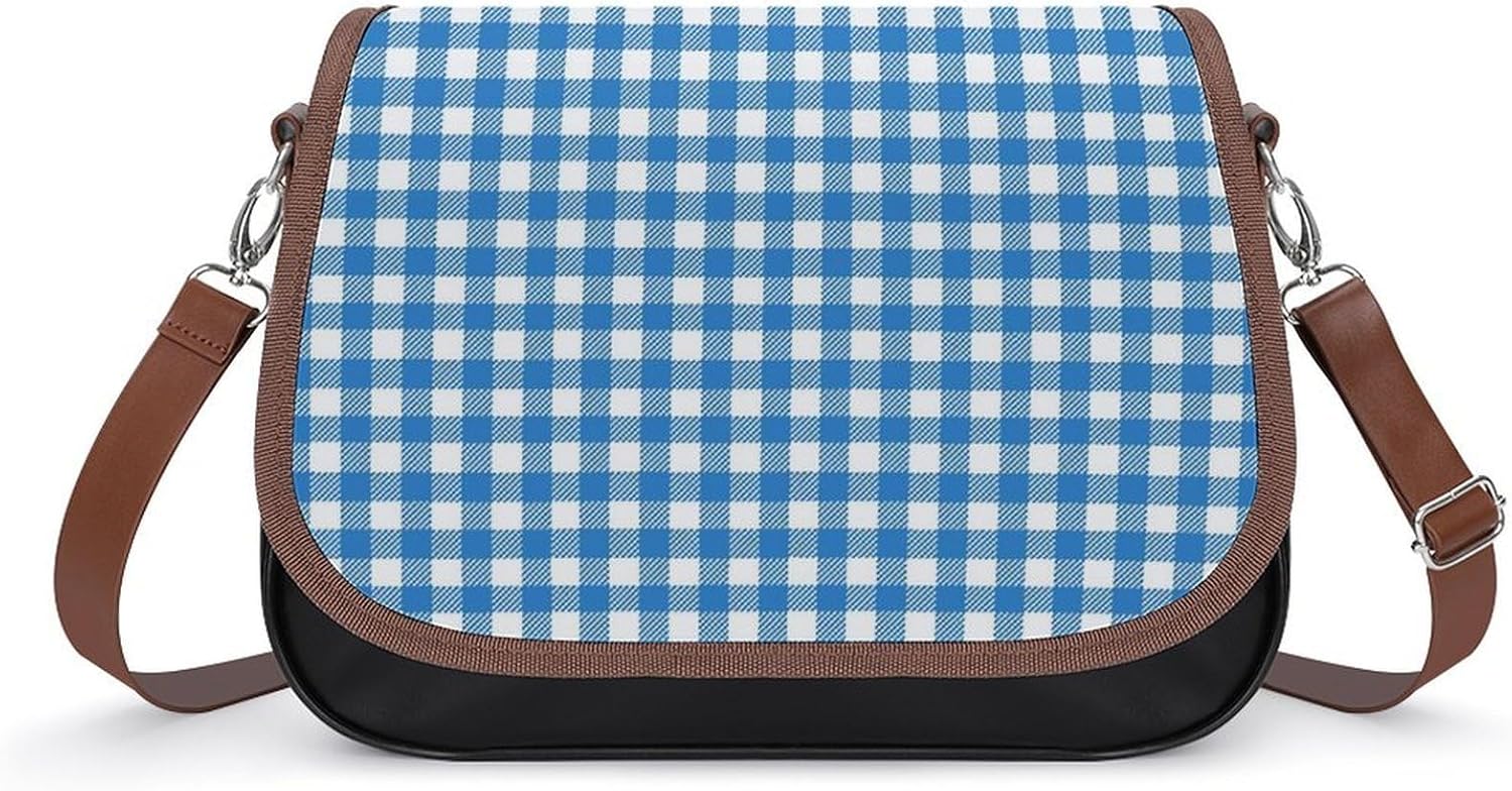 Bavarian Blue WhiteWomen's Faux Leather Crossbody Bag, Waterproof Wrinkle-Resistant Shoulder Bag with Detachable Strap, Large Capacity Casual Handbag, Fashion Daily Purse for Shopping Work Dating, Ide
