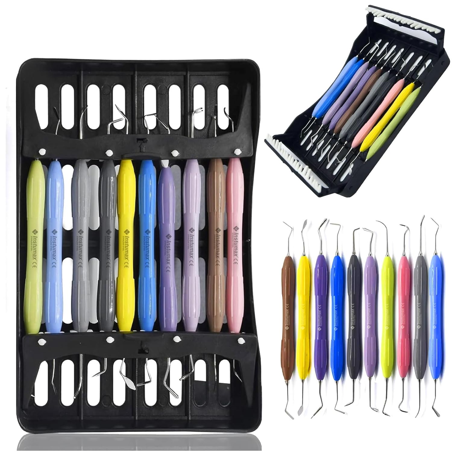 Dental Composite Filling Instruments 10Pcs Kit Silicone Handle Dental Restorative Scalers with Cassette