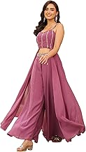 Janasya Women's Lavender Georgette Embellished Flared Co-Ord Set (JAB24CD00460-A-XXL)