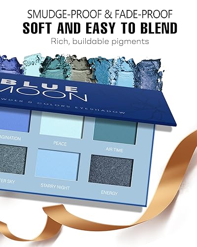 Miniatura 2 de Paleta de sombra de ojos azul mate de 8 colores de larga duración verde azulado para maquillaje de tonos fríos, aspecto de ojos brillante, alta