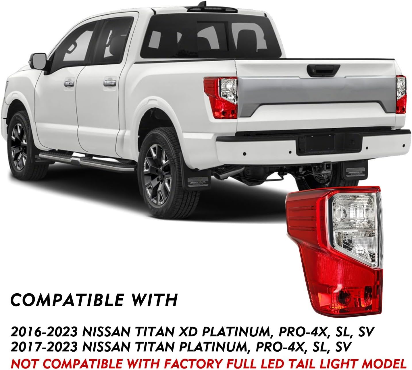 TUSDAR Tail Light Assembly Compatible with 2017-2023 Nissan Titan/2016-2023 Titan XD Taillights Rear Taillamp Brake Light Bulbs Included Driver Left Side