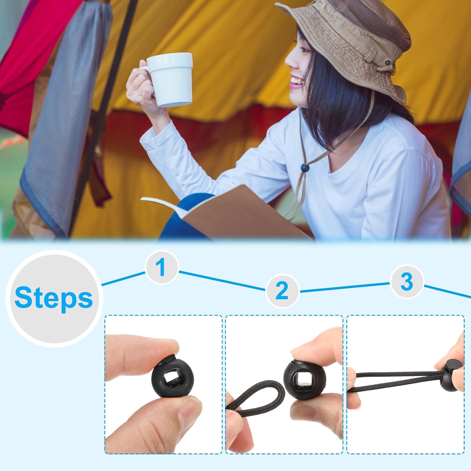 PATIKIL Plastic Cord Lock, 20 Pack Single Hole Toggle Stopper Round Ball Shaped Adjustable Cord Stops Fastener for Paracord, Camping, Hiking, Shoelace Replacement, Clear - Image 4