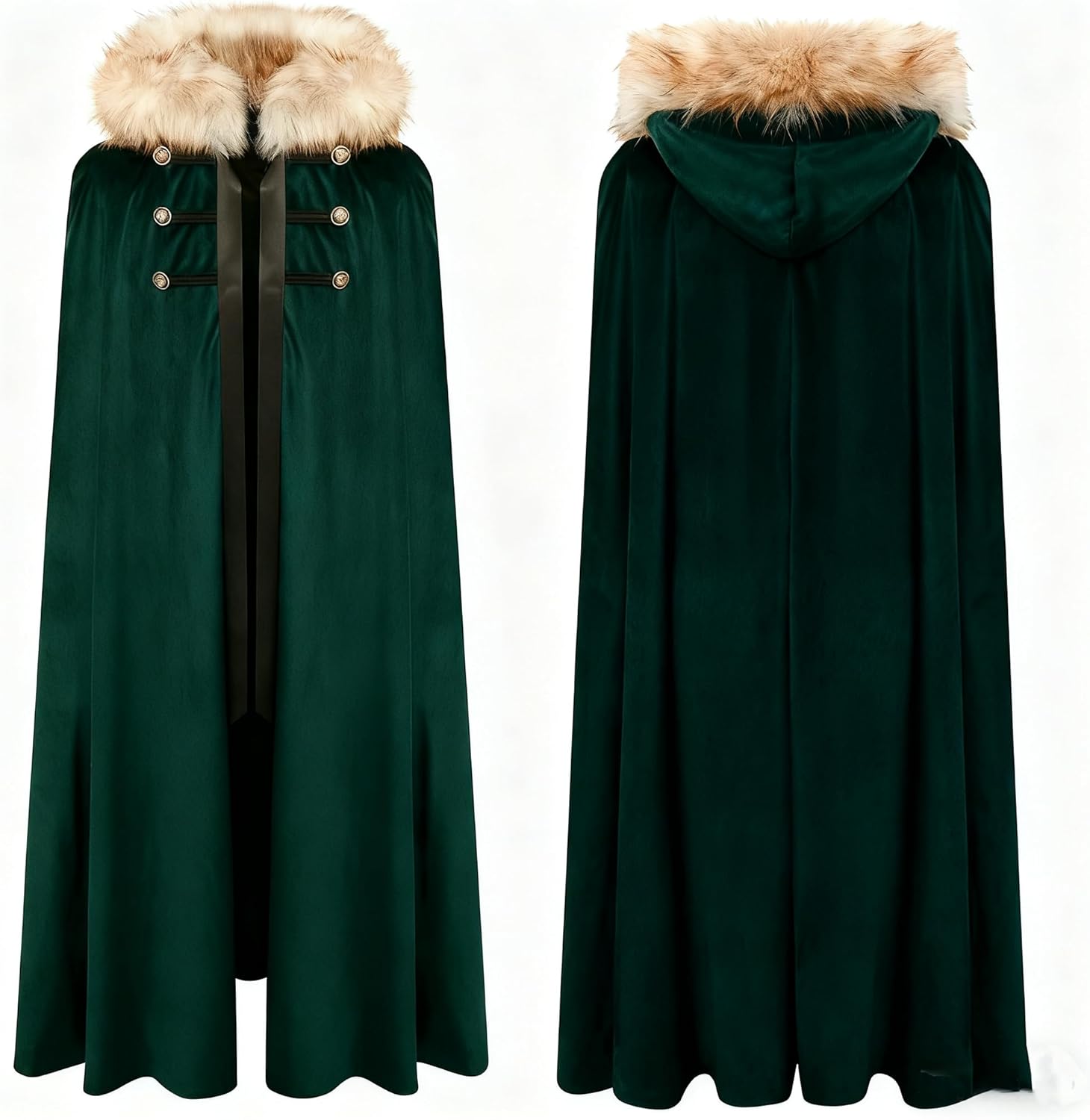 Unisex Medieval Viking faux fur collar cloak with hood Kings cloak Victorian cape Renaissance Steampunk costume