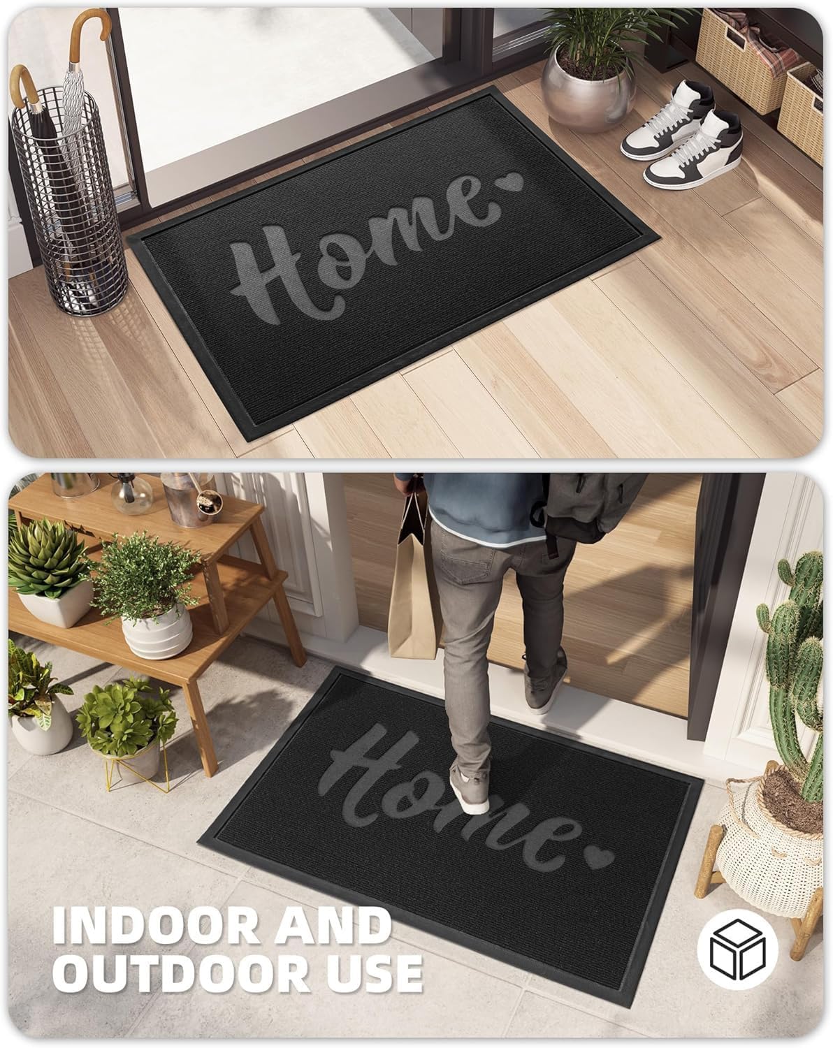 Color&Geometry Front Door Mat Outdoor Home Entrance for Welcome, Heavy Duty Outside Door Mats for Entry Non Slip, Indoor Outdoor Rugs for Entryway/Double Door, Black Outdoor Doormat, Large 3’X5’