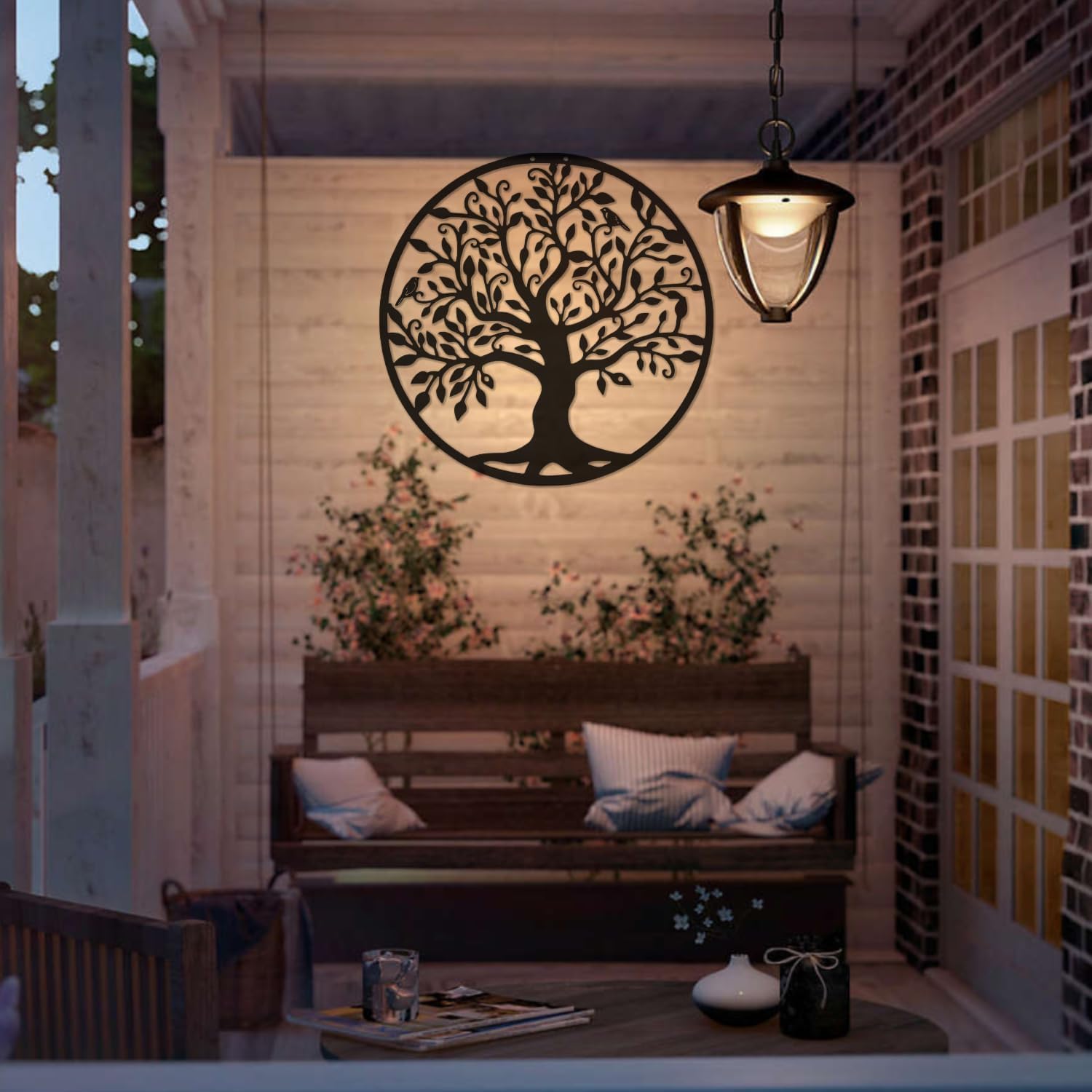 Rongchenghao Arbre de vie Grande décoration murale en métal 60 cm Arbre de vie suspendu avec logo