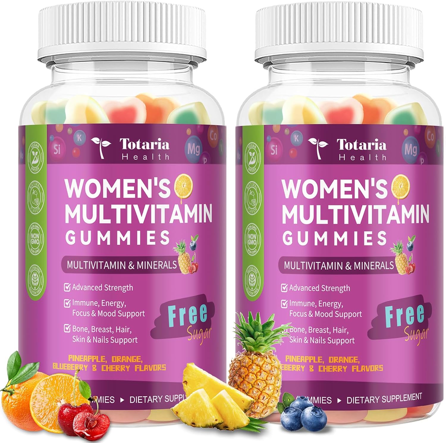 Totaria 2PCS Sugar Free Womens Multivitamin Gummies with Iron, Women's Multivitamin w/Vitamins C, D3 K2, B12, Filled Gummies for Daily Nutritional Support| Immune Support| Skin Health, Mixed Flavors
