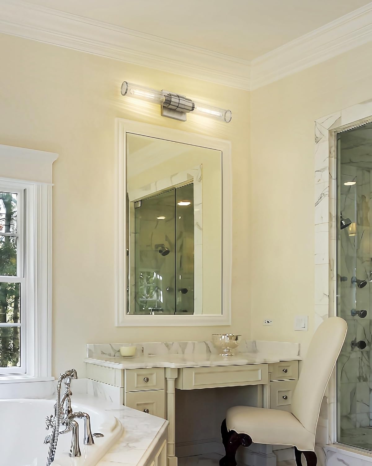 Modern Sconces Wall Lighting, HWH 20'' Bathroom Vanity Light Fixtures Brushed Nickel, 2-Light Vanity Light Bar Cylinder Wall Sconce Vertical Horizontal, 5HJF85B BN