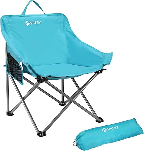 VILLEY Silla de camping plegable de playa, silla ligera portátil para césped al aire libre, silla plegable con bolsa de transporte, para senderismo,