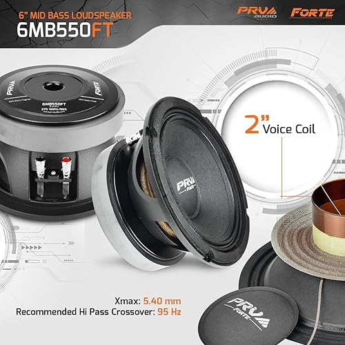 Miniatura 2 de PRV AUDIO Altavoz de bajo medio de 6.5 pulgadas 6MB550FT Altavoz de 8 ohmios con 550 vatios de potencia de programa, 275 vatios de potencia RMS,