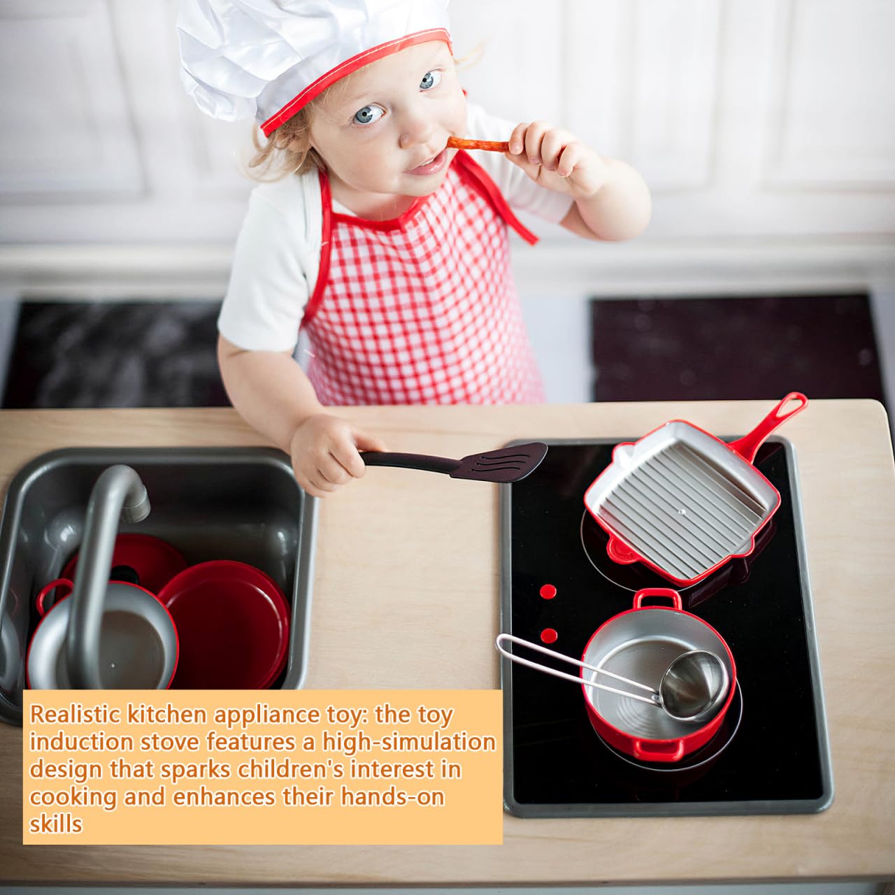 Placa de inducción para cocina de juguetes: dispositivo creativo con efectos de sonido y luz – Accesorios de cocina para jugar, 28,9 x 18,8 cm (sin batería)
