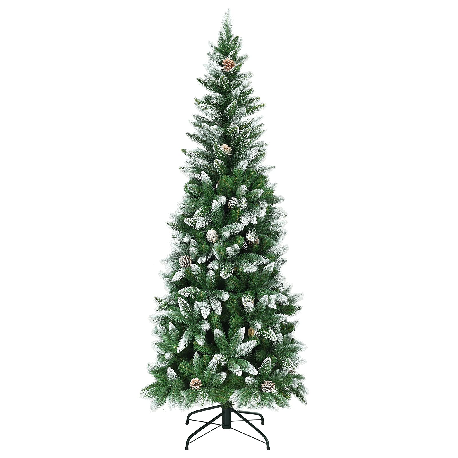 GOPLUS 180/220 cm schneebedeckter Weihnachtsbaum, künstlicher Christbaum mit beschneiten Spitzen & Tannenzapfen, Tannenbaum künstlich mit PVC Nadeln & Metallständer (180cm)