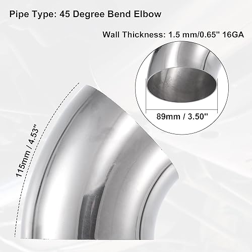 Miniatura 10 de X AUTOHAUX 2 unids OD 1.5 pulgadas 45 grados SS304 tubo de acero inoxidable curva tubo de escape codo tubo para coche sistema de escape modificado