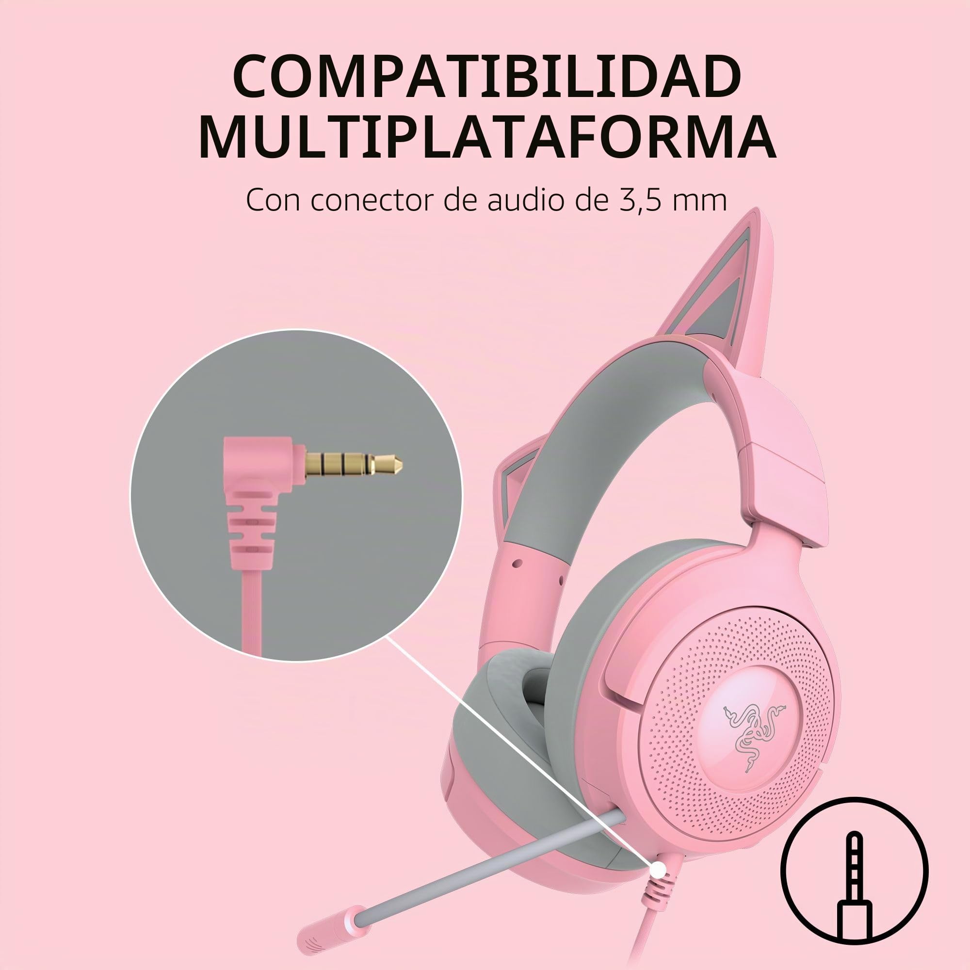 Razer Kraken Kitty V3 X - Auriculares con Cable para Videojuegos, Orejas de Gatito, micrófono cardioide hiperclaro, Controladores de 40 mm, Sonido Envolvente 7.1, cómodas Almohadillas para los oídos