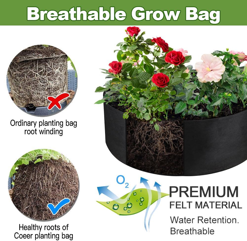 2-Pack 100 Gallon Grow Bag, Heavy Duty Thickened Fabric Pots Round Raised Garden Bed Planter for Planting Herb Flower Vegetable Potato Plants (50" D x 12" H)
