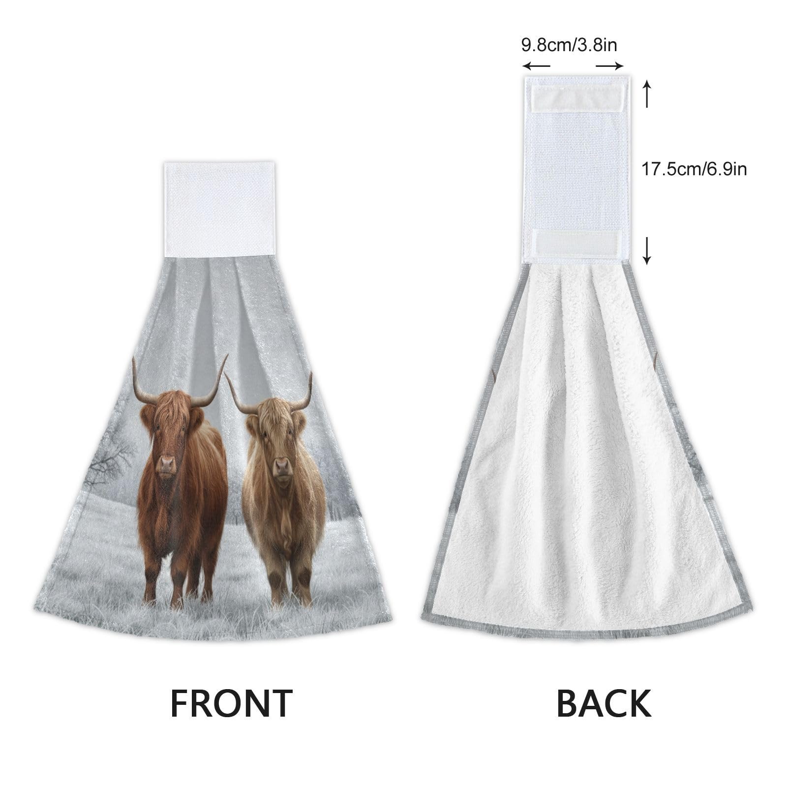Asciugamano da cucina scozzese Highland Cow 2 pezzi super morbido assorbente Western Deco appeso asciugamani strofinaccio per bagno tè bar tavolo fattoria spiaggia