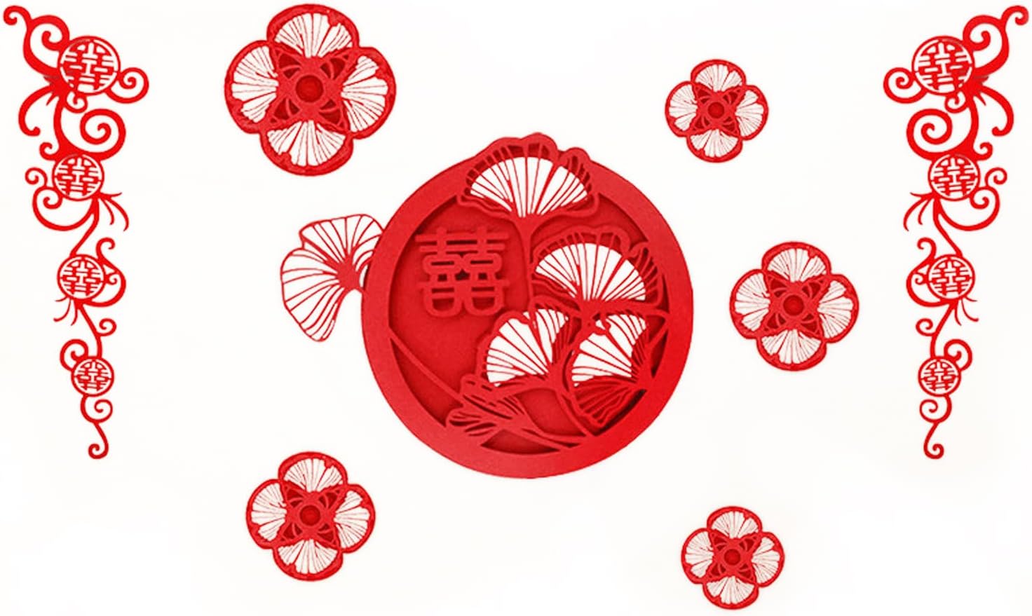 Kcgani Red Xi Word Wall Wedding Flannel PaperCut, Chinese Traditional Wedding