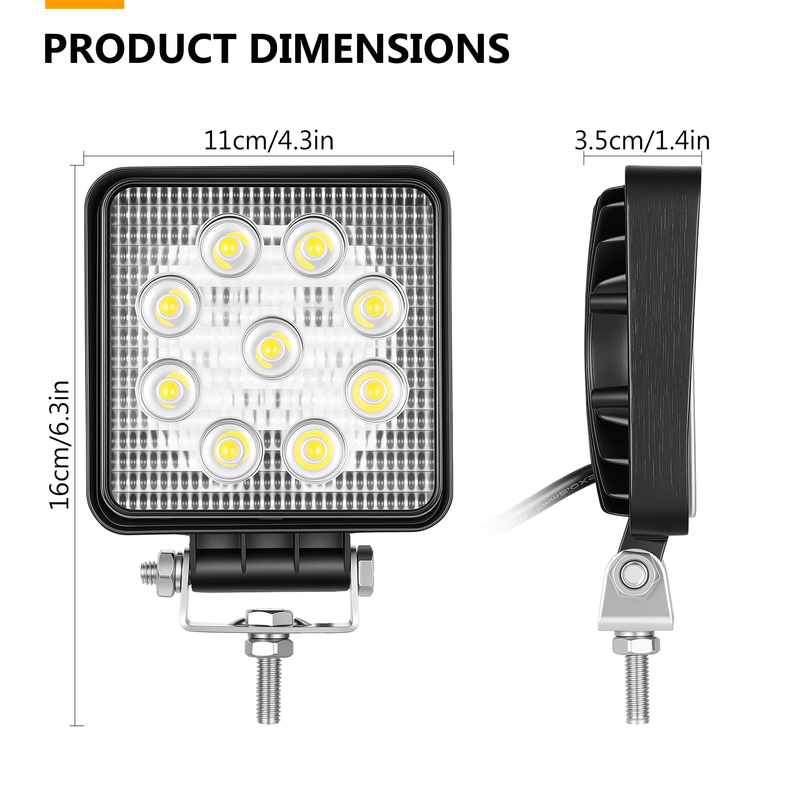 AOHEWEI 2 Stuks 4,5 Inch Vierkante LED Werkverlichting voor Tractoren, 25W Koplampe Flood Straal, 12V 24V Waterdichte Buitenverlichting Mistlamp voor Auto, Offroad, Boot, Vrachtwagen, 4x4, SUV, ATV