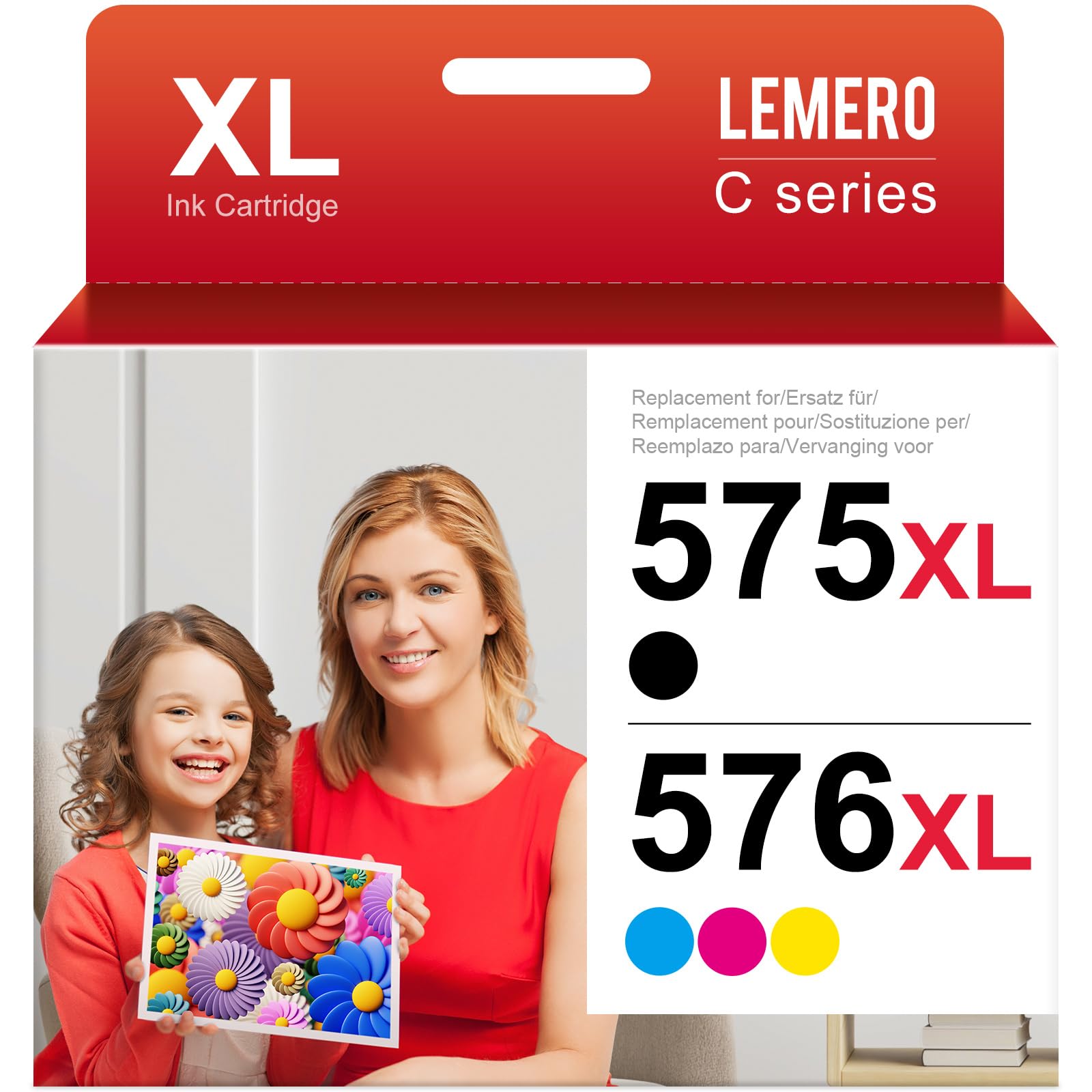 Lemero PG 575XL CL-576XL Patronen Kompatibel für Canon Druckerpatronen 575 576 XL Multipack PG 575 XL CL 576XL für Canon TR4750i TR4751i TS3550i TS3551i TS3750i TS3751i TR4755i(Schwarz/Farbe,2-Pack)