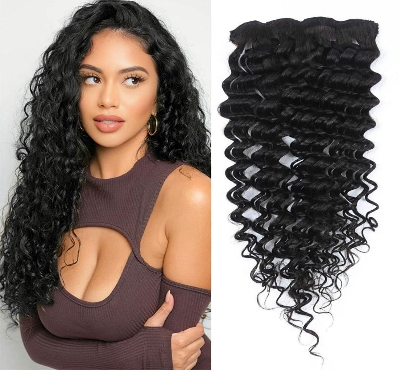 Sexycat Deep Curly Hair Extensions Clip in 14 Inch 8Pcs 100g Clip in Hair Extensions Real Human Hair