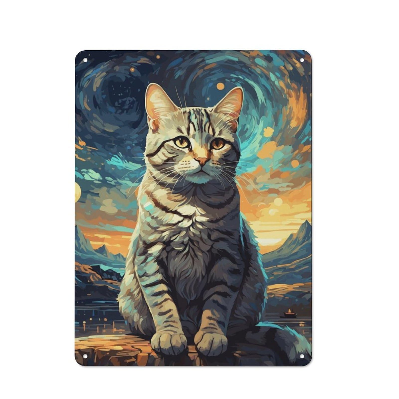 Junmoney Cat Starry Night Vintage Tin Sign 40X30cm With For Guest Room Or Hallway, For Collectors Decorating Guest Rooms And Hallways