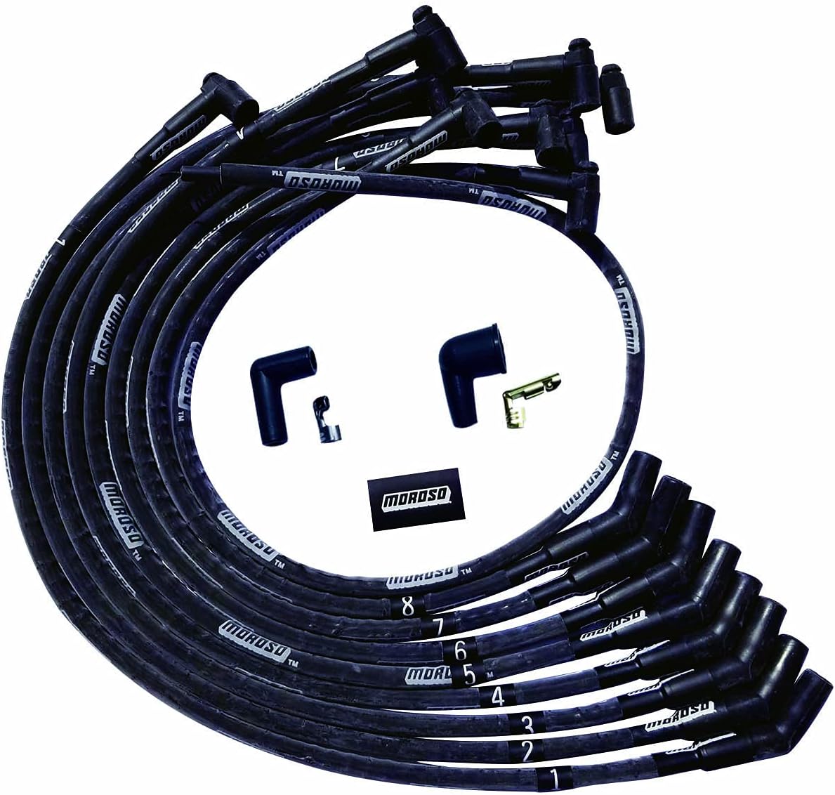 Moroso 51542 Ultra Series Black Sleeved Spark Plug Wires, Big Block Chevy, Over Valve Cover Routing, 135 Degree Plug Ends, HEI Distributor