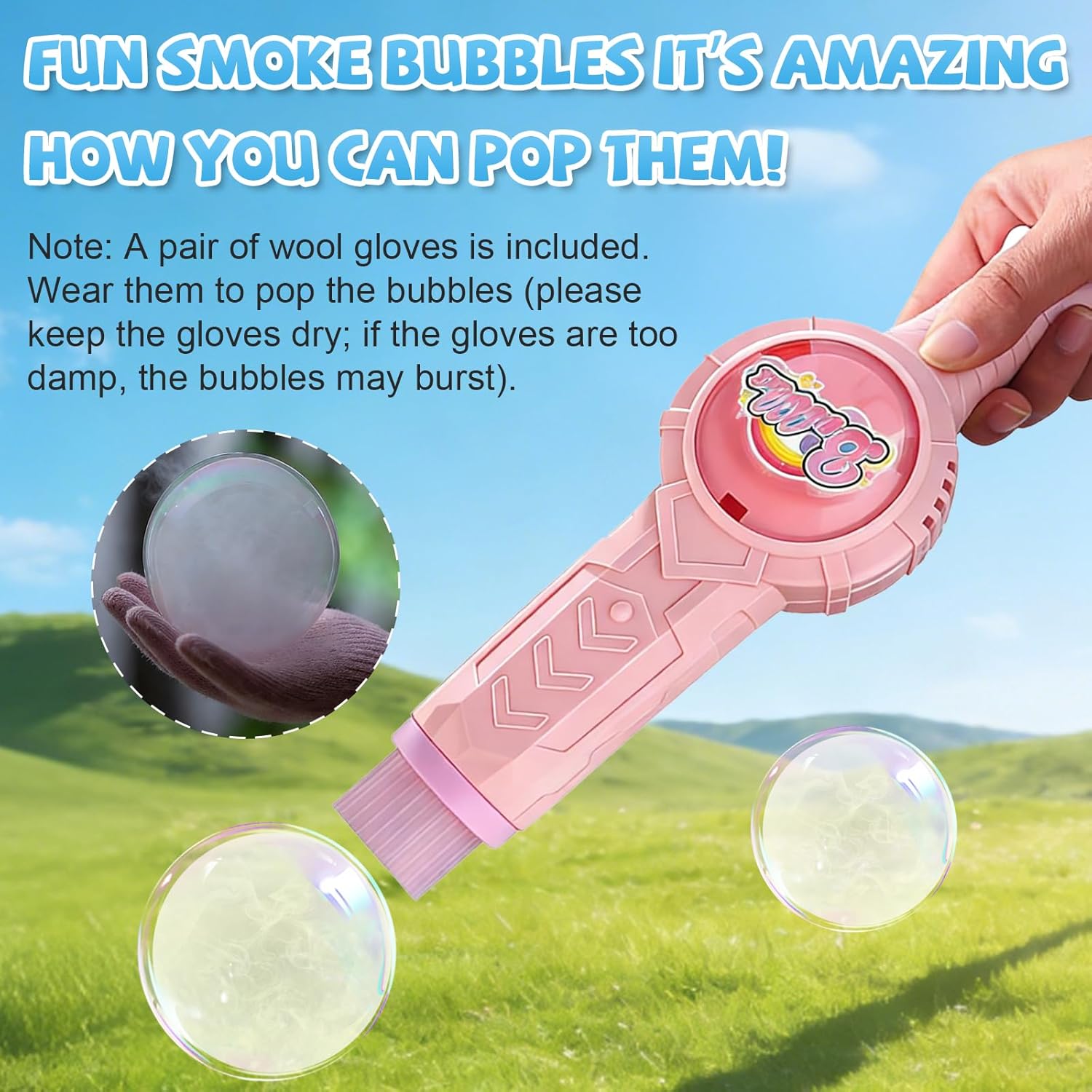 Fog Bubble Machine,Elastic Smoke Bubble Machine,Rechargeable Automatic Smoke Bubble Maker,Colorful Lights & Music,Magic Fog Bubble Wand Summer Christmas Birthday (A-Pink)