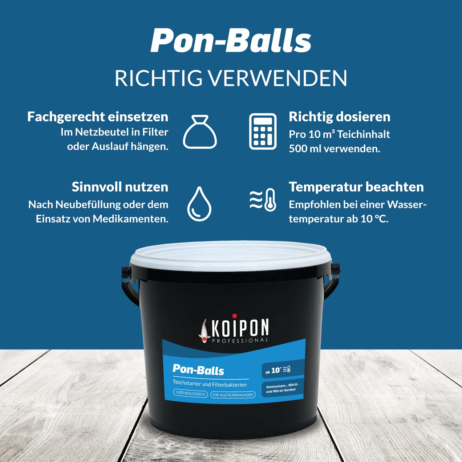 KOIPON Pon-Balls 1L Filterstarter | Nitrifizierende Bakterien & Mikroorganismen | Teichstarter | Teichbakterien zur Teichpflege von Gartenteich, Fischteich, Schwimmteich | Filterbakterien-Gelkugeln