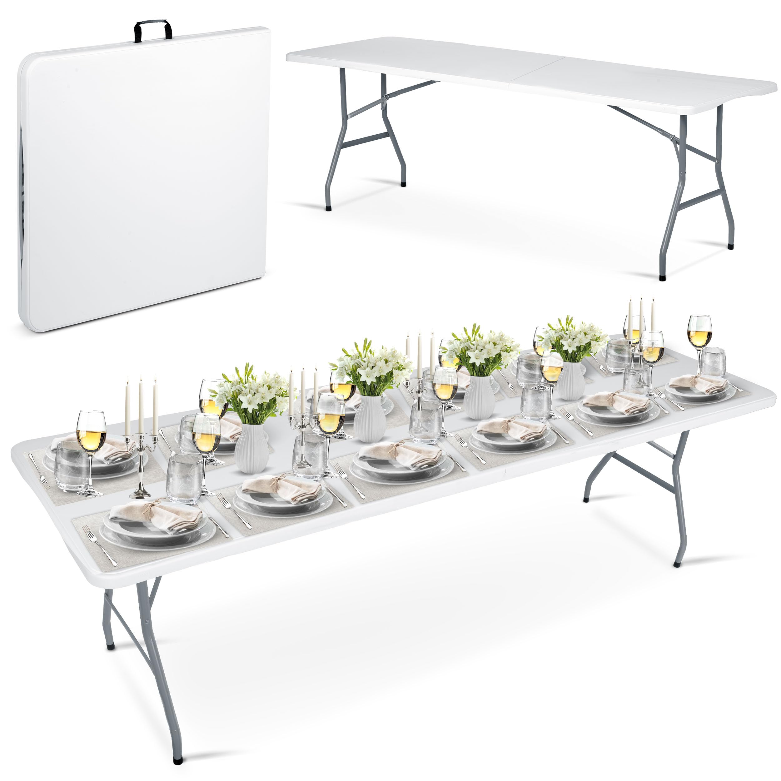 Gartentisch 244 x 75 cm Klappbar mit Tragegriff Klapptisch Campingtisch Party Weiß