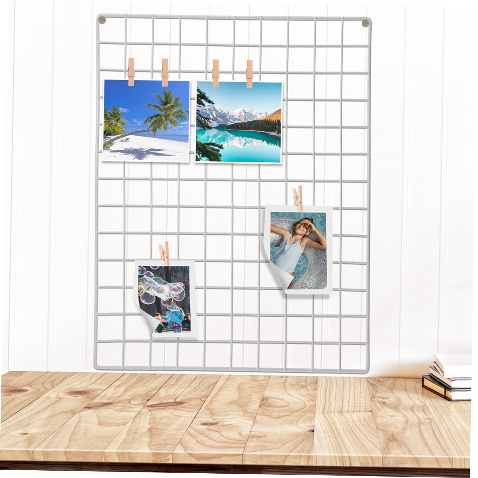 Set van 2 witte wandroosters, wanddecoratie, multifunctionele rasterwand, doe-het-zelf ijzeren rooster, fotowand, memobord voor het hele gezin, keuken, kantoor enz. (30 x 40 cm