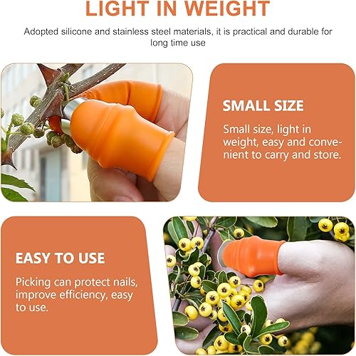Miniatura 4 de Yardwe Juego de cuchillos cortadores de pulgar de jardinería, acero inoxidable y protector de dedos de silicona para cosechar frutas y verduras,