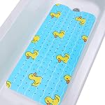 Baignoire Tapis de douche pour bébés 40X16 Tapis de bain antidérapants Inch Extra Long Toddler pour baignoire Mat avec ventouses et trous d'écoulement, Canard jaune