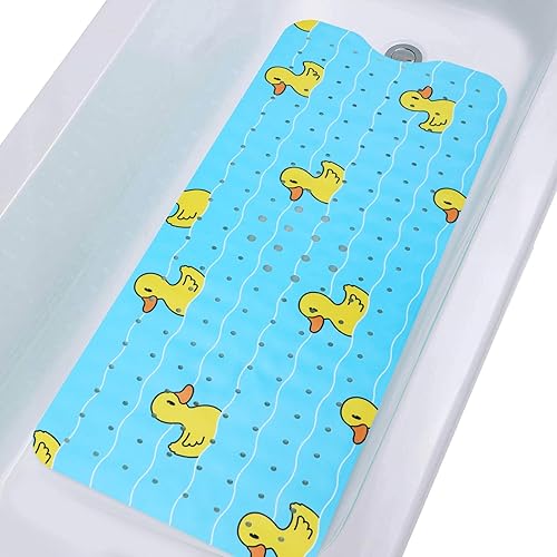 Miniatura 8 de Alfombra de bañera antideslizante para niños y bebés, de 40 x 16 pulgadas, extra larga, antideslizante, con ventosas y orificios de drenaje, color