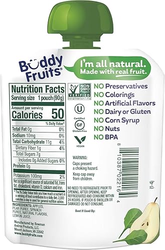 Miniatura 48 de Buddy Fruits Snacks To Go Puré de manzana sin azúcar de mango sin azúcar, bolsa de 3.2 onzas (18 unidades) sin gluten, frutos secos, conservantes