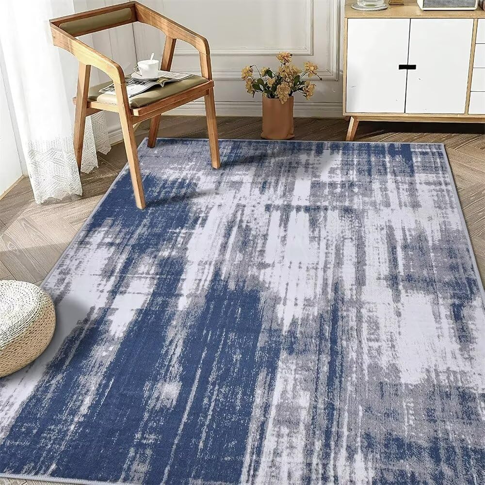 Tapis descente de lit bleu et gris abstrait 120x200cm facile d'entretien pour sols froids
