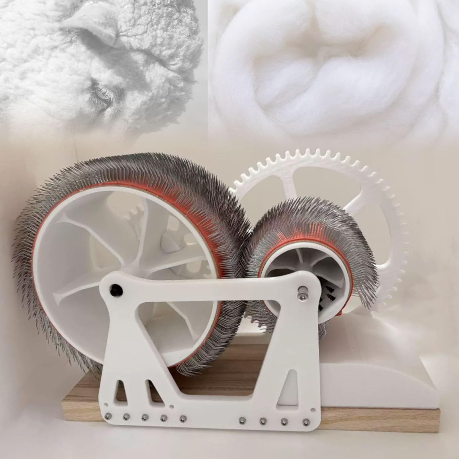 Pfps Manual Wool Felt Drum Carder with Hand Crank, Wooden Blending Board, Compact Wool Combing Machine for Removing Impurities, Spinning Fiber White