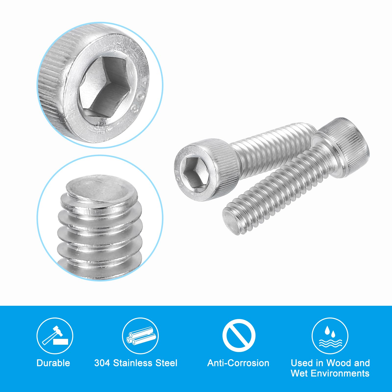 PATIKIL 1/4-20 x 7/8" Hex Socket Cap Head Screw Bolt, 30Pcs 304 Stainless Steel 18-8 - Image 4